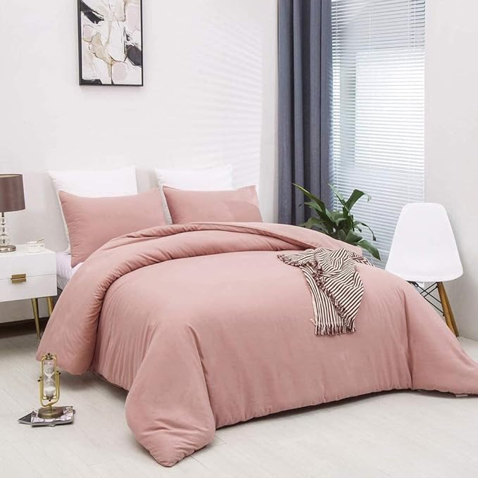 Blush Pink Comforter Set Full Size Solid Rose Pink Bedding Women Quilt Set Blush Pink Comfroter Set 3 PCs for Girls boys Teens Adult Bed Set Durable Breathable Pink Blanket