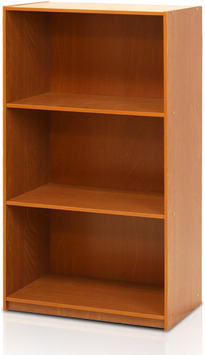 Furinno Basic 3-Tier Bookcase Storage Shelves, Light Cherry