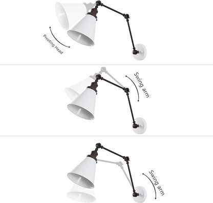 JONATHAN Y JYL7462C-SET2 Rover 7" Classic Industrial Metal Adjustable Arm LED Wall Sconce, White/Oil Rubbed Bronze (Set of 2) for Bedroom, Bathroom, Vanity