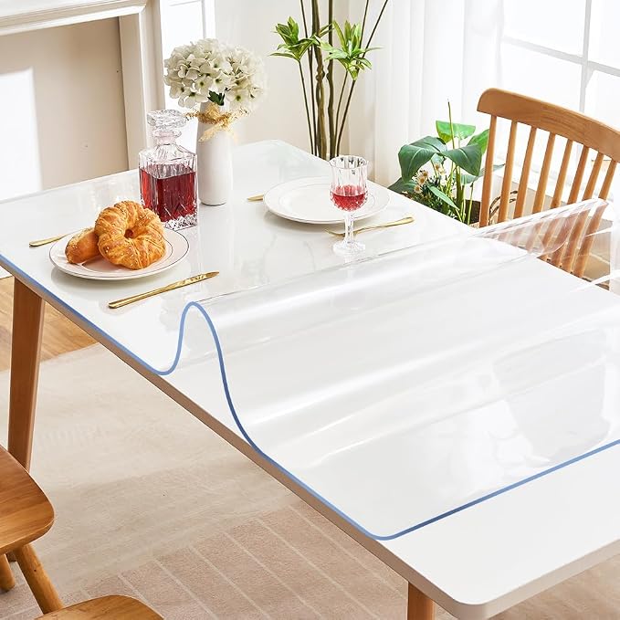 54x108 In Clear Plastic Dining Tabletop Protector Desk Pad Mat Wooden Furniture Coffee Glass End Side Bar Dinner Banquet Activity Tablecloth Top Protection Countertop Cover Waterproof PVC Vinyl Rolled