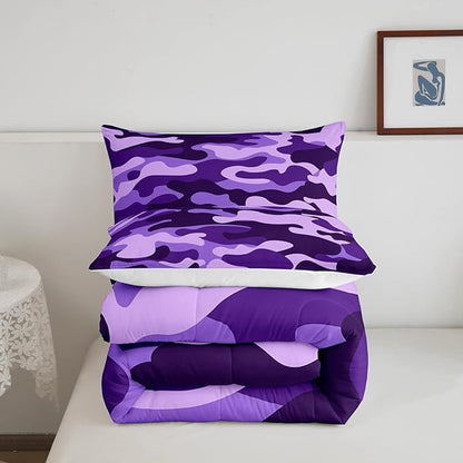 Queen Size Camouflage Comforter Set 3Pcs Kids Bedding Set for Boys Girls Teens 1 Comforter & 2 Pillowcases(Queen,Purple) Boys