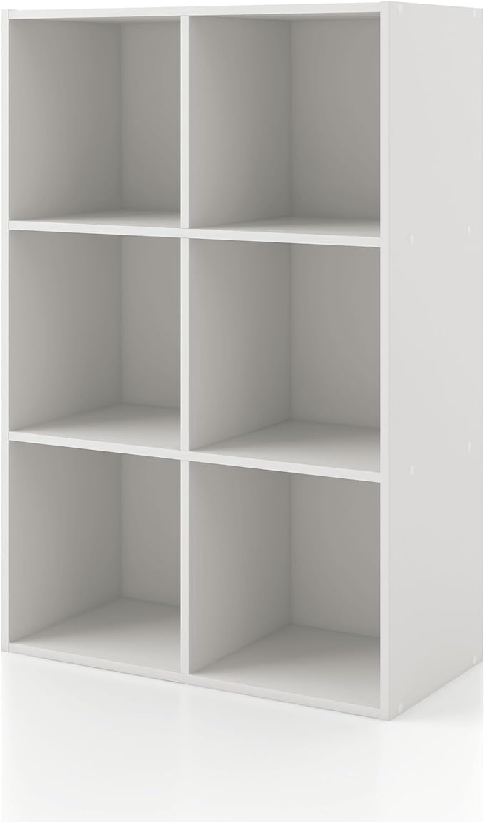 Apexa 6 Cube Storage Organizer Shelves, Stackable Wood Bookcase Fits Cubby Bins for Organization, Dorm Teen Room Decor & Home Office, White