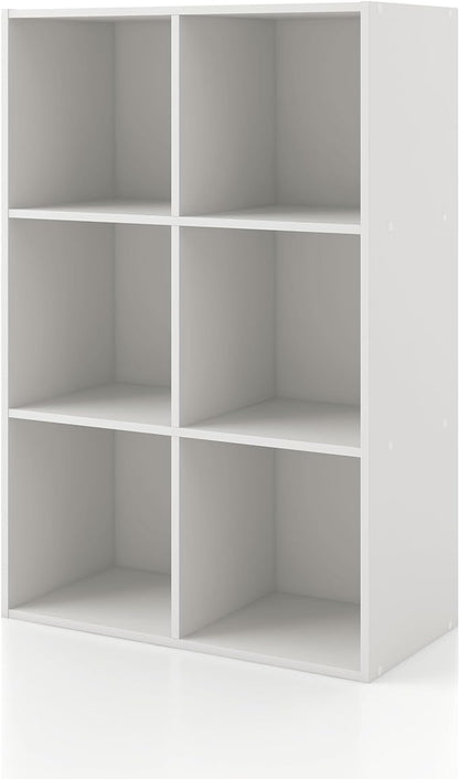Apexa 6 Cube Storage Organizer Shelves, Stackable Wood Bookcase Fits Cubby Bins for Organization, Dorm Teen Room Decor & Home Office, White