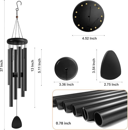 Large Aluminium Wind Chimes 37 Inches to Create a Zen Atmosphere Suitable for Outdoor, Garden, Patio Decoration. Classic Wind Chimes with Wind Catcher as a Gift for Unisex(Whole Black)