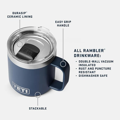 YETI Rambler 10 oz Ceramic Lined Stackable Mug, Vacuum Insulated, Stainless Steel with MagSlider Lid, White