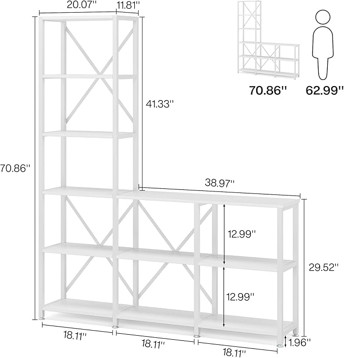 Tribesigns 9 Shelves Bookshelves, Industrial Ladder Corner Etagere Bookcase, Rustic 6-tier Display Open Shelf Storage Organizer for Living Room (White)