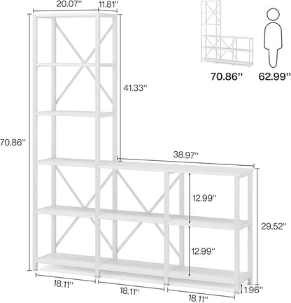 Tribesigns 9 Shelves Bookshelves, Industrial Ladder Corner Etagere Bookcase, Rustic 6-tier Display Open Shelf Storage Organizer for Living Room (White)