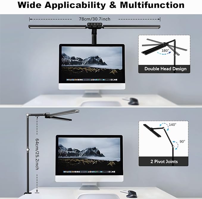 Hapfish LED Desk Lamp for Home Office, 24W Brightest 31Inch Monitor Light Bar, 5 Color Modes and Dimmable, Eye Protection Modern Clamp Table Lamps for Study Monitor Office