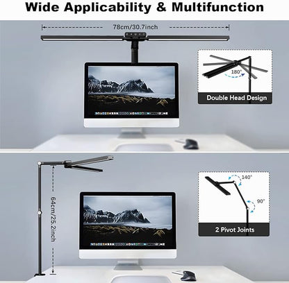 Hapfish LED Desk Lamp for Home Office, 24W Brightest 31Inch Monitor Light Bar, 5 Color Modes and Dimmable, Eye Protection Modern Clamp Table Lamps for Study Monitor Office