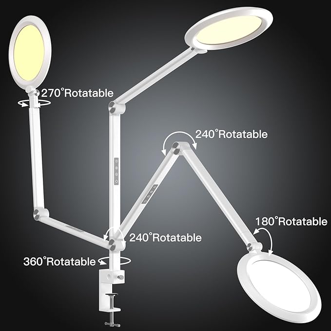 LED Desk Lamp for Video Conferencing, Webcam Light, Reading Light, Dimmable 4 Color Modes, 18W Desk Light, Clip on Light, Eye Care Zoom Light, for Home Office and Office Use