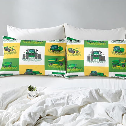 Erosebridal Tractor Comforter Set Queen Size, Cartoon Truck Bedding Set, Farm Excavator Down Comforter, Construction Vehicles Comforter for Kids Boys Girls Teens Car Theme Room Decor, 2 Pillow Cases