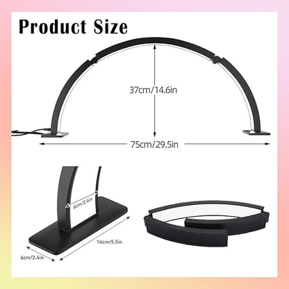 Half Moon Nail Desk Lamp 29.5In, Foldable Half Moon Nail Desk Light with Phone Stand, 48w LED Manicure Lamp, 3 Brightness Settings, Arch Light for Nail Techs, for Nails, Beauty, Crafts, Tattoo (White)