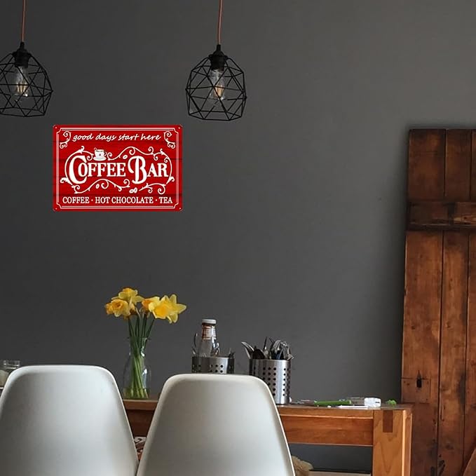 Vintage Metal Sign - Coffee & Tea Bar Decor - Christmas & Hot Cocoa Station - 8 x 12 Inch