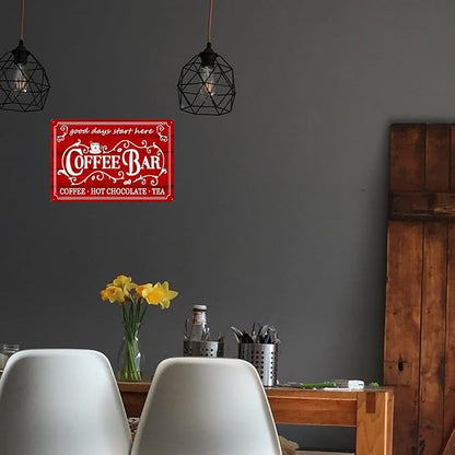 Vintage Metal Sign - Coffee & Tea Bar Decor - Christmas & Hot Cocoa Station - 8 x 12 Inch
