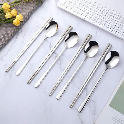 Buyer Star 4 Set Silver Square Chopsticks and Spoon Set Metal Stainless Steel Spoon Chopsticks Set
