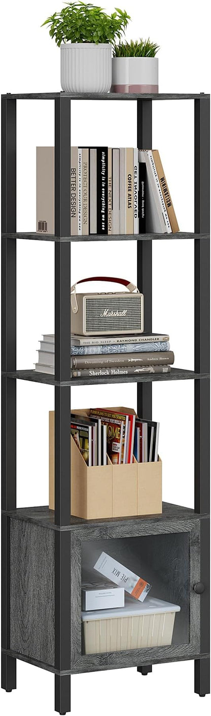 TUTOTAK 5 Tier Bookcase and Bookshelf, Narrow Book shelf with Door for Small Space, for Living Room, Office, Study, Entryway, Charcoal Grey BS03BY005