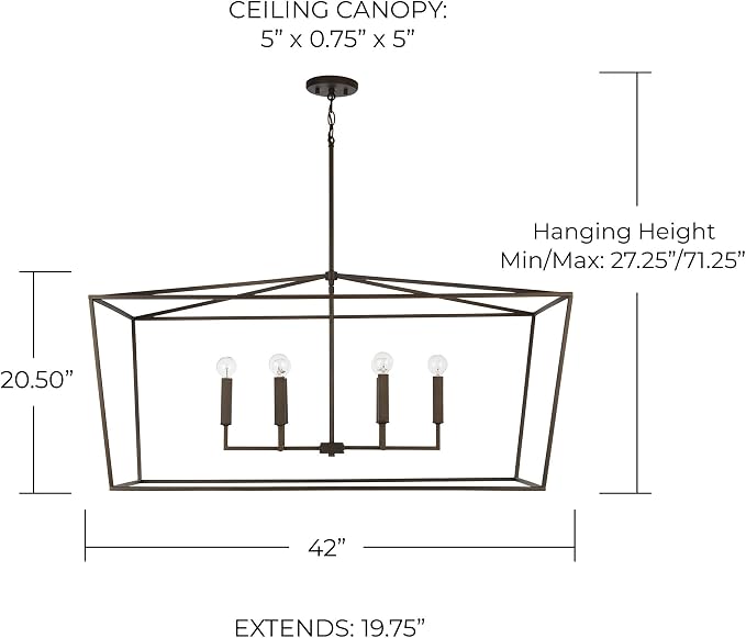 Capital Lighting 837661PN Thea Symmetrical Clear Line Island/Linear Pendant, 6-Light 360 Total Watts, 21" H x 42" W, Polished Nickel