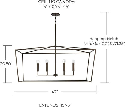 Capital Lighting 837661PN Thea Symmetrical Clear Line Island/Linear Pendant, 6-Light 360 Total Watts, 21" H x 42" W, Polished Nickel
