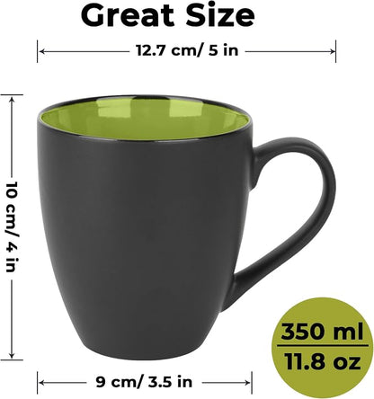 MIAMIO - Coffee Mugs Set of 6 (12 oz) - Le Papillon (Green) - Modern Home | Ceramic coffee mugs for coffee, cappuccino and tea, 12 oz for everyday use - dishwasher safe - practical for daily use