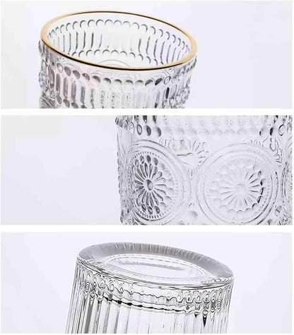 drinking glassware Drinking Glasses Sunflower Embossed Glass Cup(Small)