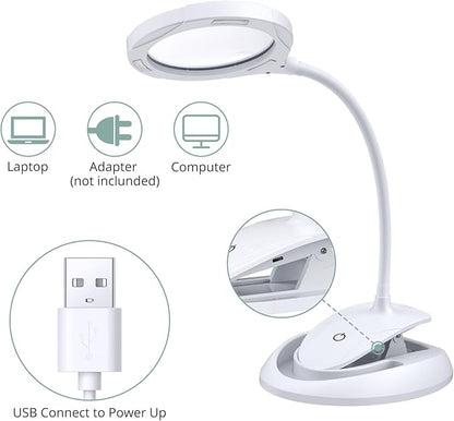COLFULINE Magnifying Lamp 5X 10X, 2-in-1 Rechargeable Magnifying Glass with Light, LED Magnifying Light with Base & Clamp and Touch Button for Reading, Working, Crafts, 3 Adjustable Brightness