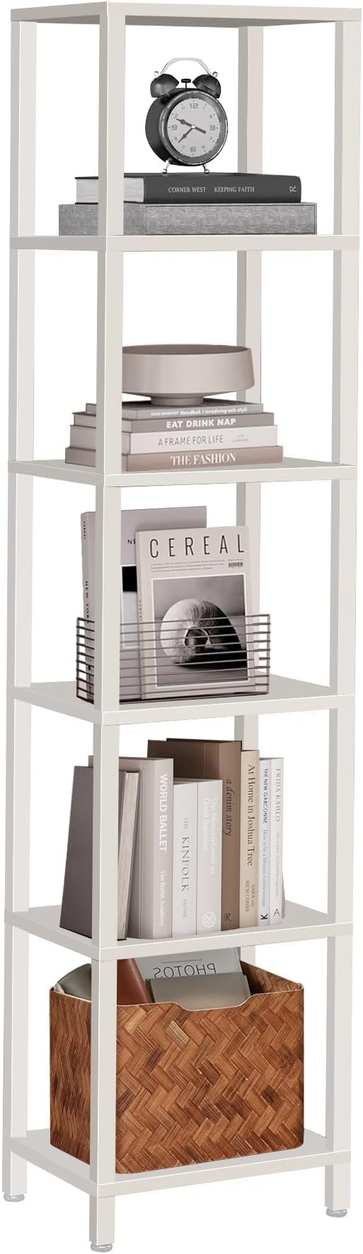 TUTOTAK Bookshelf, 6-Tier Tall Book Shelf, Narrow Bookcase for Small Space, DIY Stackable Bookshelf, for Living Room, Office, Study, Entryway, Industrial, White BS01BW006