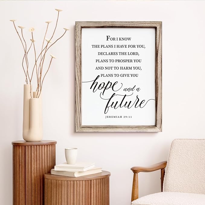 Christian Wall Decor, Religious Artwork for Home Decor, Bible Verse Signs, Inspirational Christian Gift, Framed Wall Plaque Sign 15 * 11.5 inches, I Know the Plans I Have for You Sign