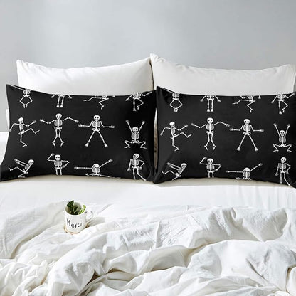 Erosebridal Sugar Skull Comforter Set Queen Size Skeleton Bones Bedding Set for Kids Boys Girls Teens Adult Halloween Horror Theme Down Comforter Gothic Spooky Duvet Sets with 2 Pillow Cases