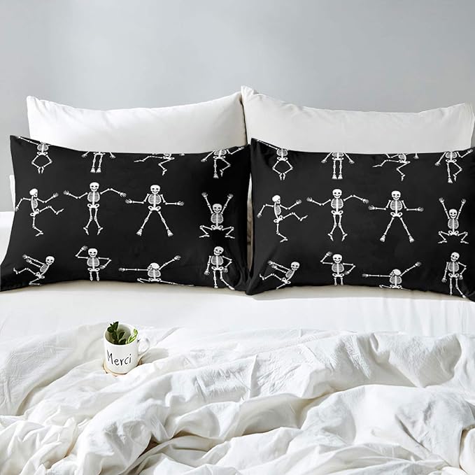 Erosebridal Sugar Skull Comforter Set Twin Size Skeleton Bones Bedding Set for Kids Boys Girls Teens Adult Halloween Horror Theme Down Comforter Gothic Spooky Duvet Sets with 1 Pillow Case