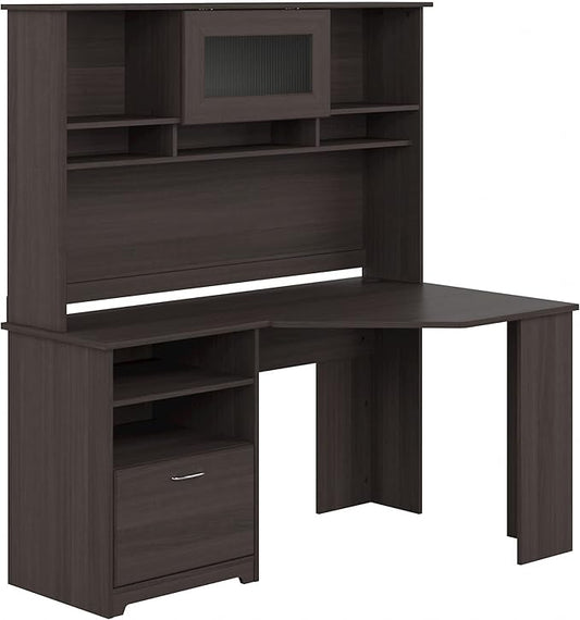 Bush Furniture Cabot 60W Corner Desk with Hutch in Heather Gray
