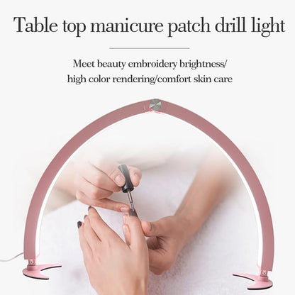 Yoidesu Half Moon Nail Desk Lamp, 27.5inch 3200K to 5600K Dimmable LED Lash Light 40W 320LED 2000LM Beauty Light for Skincare Eyebrows Nail Art Tattoo Facial Spa, Adjust Brightness