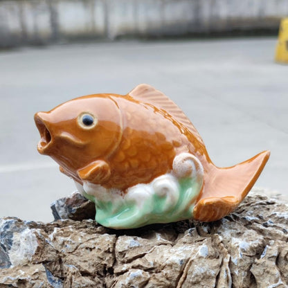 2026Fountain Spitter, Pond Spitter, Ceramic Carp Statue Traditional Style and Home Decor Figurine for Good Fortune Yellow, Fish Figurines2026 (Type-A+B)