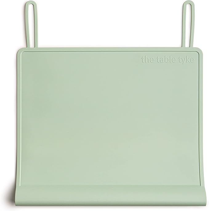 Table Tyke Silicone Placemat for Toddlers with Teething Table Edge Bumper - Non-Slip Baby Placemat for Restaurant & Home Dining - BPA Free Kids Food Mat - Travel Ready Toddler Eating Mat - Sage Green