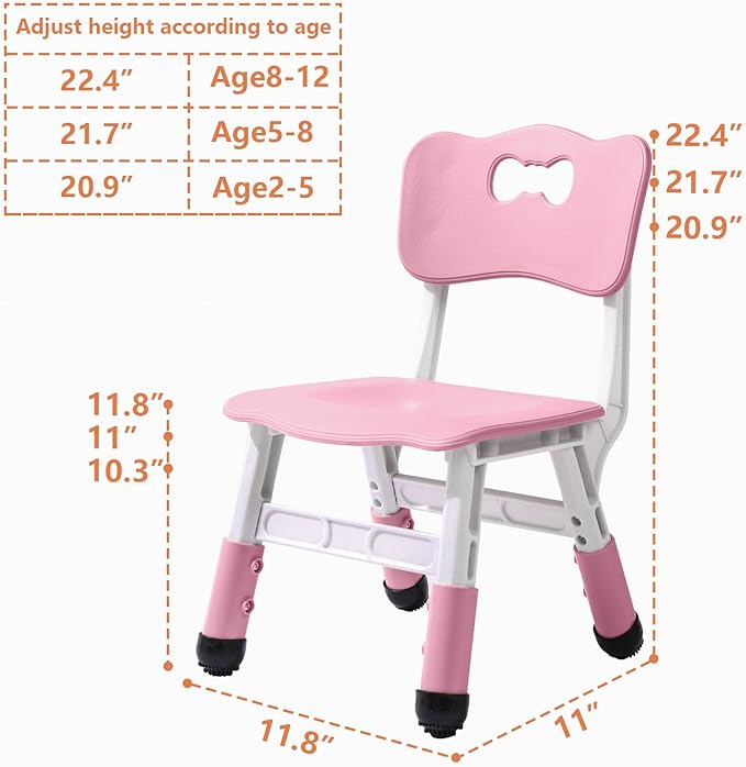 4 Piece Kids Chair Set 3 Levels Adjustable Stackable Kids Chairs Ideal for Playrooms, Schools, Daycares and Homes Washable and easy to clean Max weight 220LB(Pink 4Piece set)