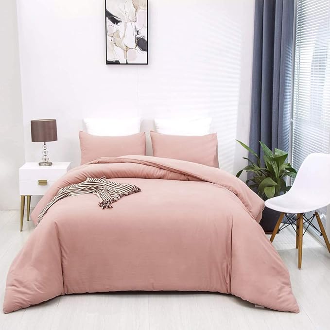 Pink Comforter King Size Pure Blush Pink Bedding Set Women Rose Pink Durable Comforter Set 3 Pieces 1 Comforter with 2 Pillowcases
