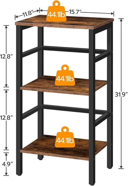 HOOBRO 3 Tier Bookshelf, Narrow Bookshelf, Record Storage Rack with Side Fence, Wooden Free-Standing Shelf Units, Narrow Display Shelf for Living Room, Bedroom, Classroom, Rustic Brown BF80CJ01