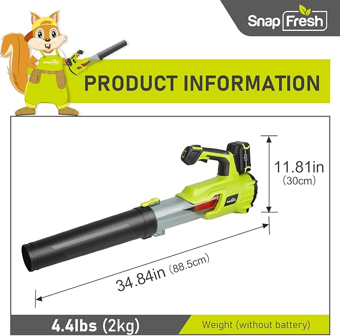 SnapFresh Cordless Leaf Blower - 550CFM Brushless Electric Leaf Blower with 4.0 Ah Battery and Fast Charger - Lightweight 20V Yard and Garden Blower for Lawn Care…