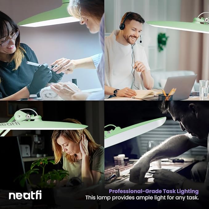 Neatfi XL 2,200 Lumens LED Task Lamp, 24W Super Bright Desk Lamp, 117 Pcs SMD LED, 4 Level Brightness, Dimmable, Task LED Light for Home, Office, Workbench (Non-CCT, Midnight Green)