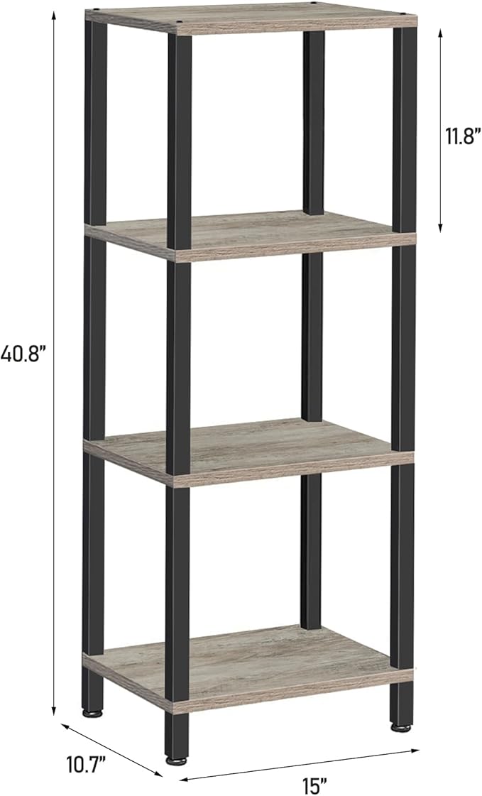 TUTOTAK Bookshelf, 4-Tier Tall Book Shelf, Narrow Bookcase for Small Space, DIY Stackable Bookshelf, for Living Room, Office, Study, Entryway, Industrial, Greige and Black BS01BG004