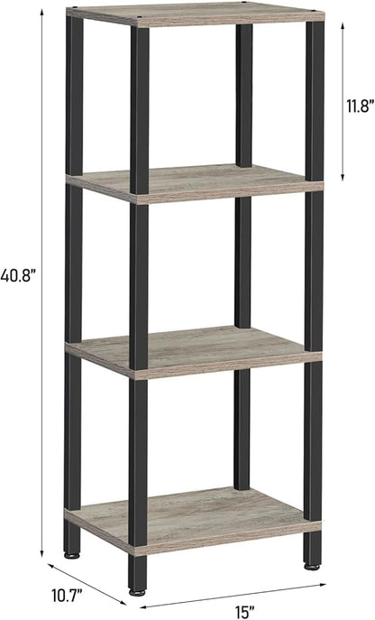 TUTOTAK Bookshelf, 4-Tier Tall Book Shelf, Narrow Bookcase for Small Space, DIY Stackable Bookshelf, for Living Room, Office, Study, Entryway, Industrial, Greige and Black BS01BG004
