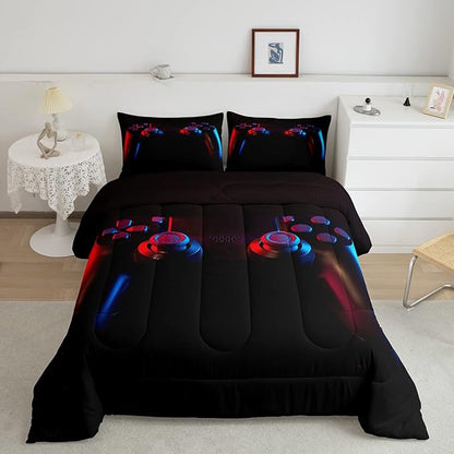 Gamer Comforter Set for Boys Girls Man Gaming Bedding Set,Black Gamepad Home Decor Player Video Game Duvet Insert Teens Kids 2 Pieces 1 Down Comforter with 1 Pieces Pillowcase(Twin Size,All Season)