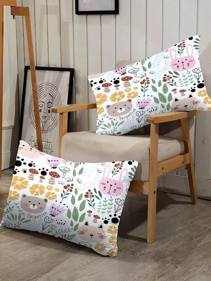 Cartoon Cat Comforter Set Queen Size Floral Bedding for Teen Girls Boys Women Green Animals Print Bedroom Quilt 1 Comforter + 2 Pillow Cases