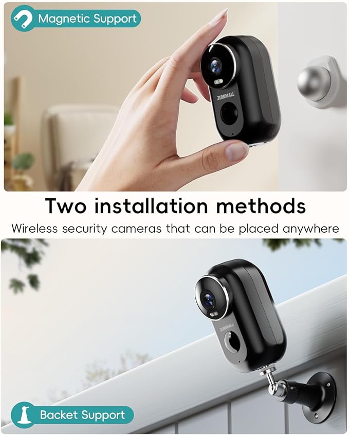 ZUMIMALL Security Cameras Wireless Outdoor, 4 Packs, 2K Cameras for Home Security, Outdoor/Indoor Camera Battery Powered, 2.4G WiFi, Magnetic Mount,3MP Color Night Vision/Siren/PIR/AI/Cloud/Alexa