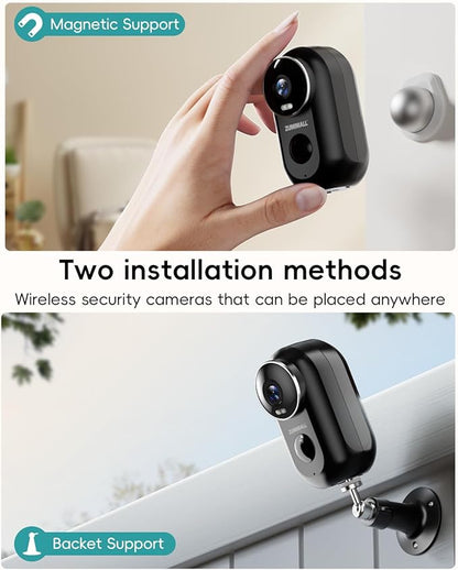 ZUMIMALL Solar Security Cameras Wireless Outdoor, 2Packs, Solar Camera Outdoor Wireless, 2.4G WiFi Battery Camera, 3MP Color Night Vision, Magnetic Mount, Siren,PIR/AI Analyse, IP66, Cloud, Alexa