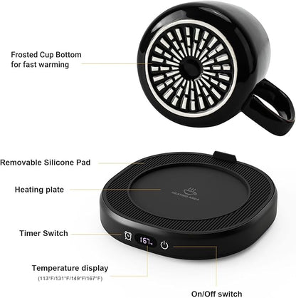 Coffee Mug Warmer & Simple Pure Black Mug Set, Electric Cup Warmer with Auto Shut Off, 4 Temperature Setting Smart Beverage Warmer, 8-Hours Auto Shut Off (Simple Pure Black Mug)