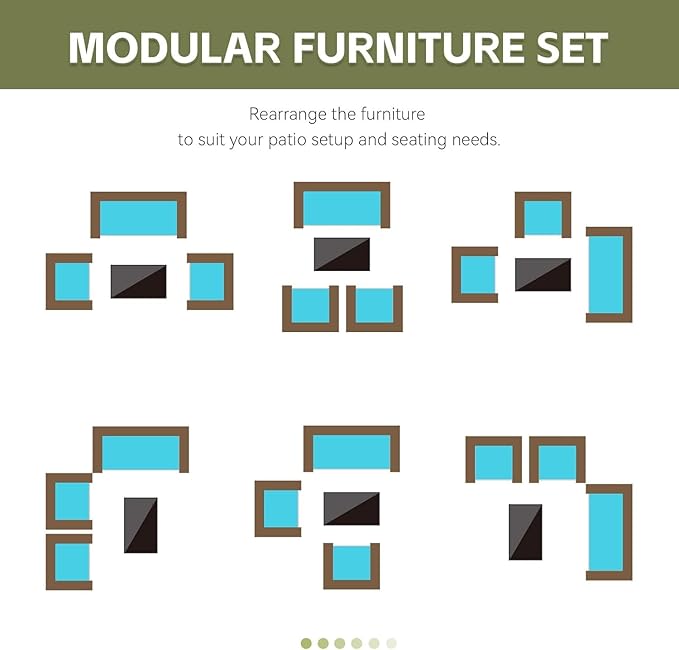 Patio Furniture Set 4 Pieces Conversation Sets Outdoor Wicker Rattan Chairs Garden Backyard Balcony Porch Poolside Loveseat with Soft Cushion and Tempered Glass Table(Brown/Blue)