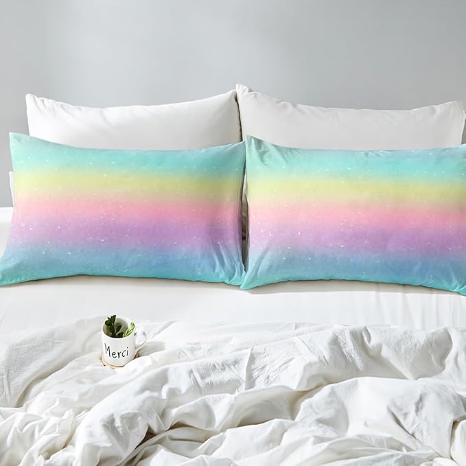 Rainbow Comforter Set Tie Dye Pastel Twin Beddings for Girls Galaxy Glitter Bedding Comforter Sets for Boys Kids Women Bedroom Decor, Girly Gradient Star Sky Ombre Duvet Insert, Pink Blue Yellow