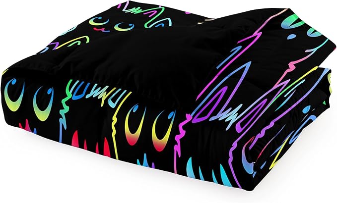 Cat Comforter Set for Girls Room - Colorful Cartoon Cats Bedding Set for Girls Bedroom Girls Room Decor Ultra Soft Cats Comforter Set for All-Season with 1 Comforter and 2 Pillowcases, Queen Size