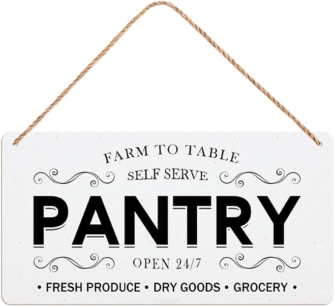 Pantry Sign Rustic Wall Art Print Wooden Signs Funny Home Decor Vintage Poster Retro Hanging Plaque for Farmhouse Kitchen Cafe Bar Grocery Coffee Corner 10x5 Inch (White)