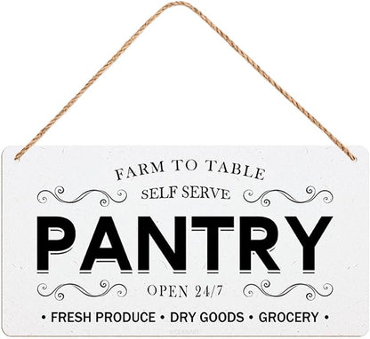 Pantry Sign Rustic Wall Art Print Wooden Signs Funny Home Decor Vintage Poster Retro Hanging Plaque for Farmhouse Kitchen Cafe Bar Grocery Coffee Corner 10x5 Inch (White)